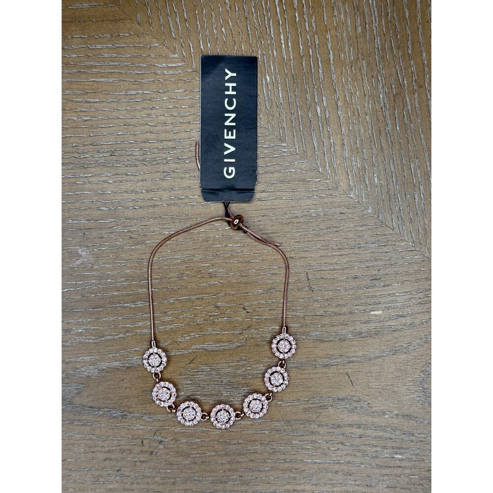 Givenchy Rose Gold Tone Crystal Slider Bracelet CZ Circle Halo Adjustable